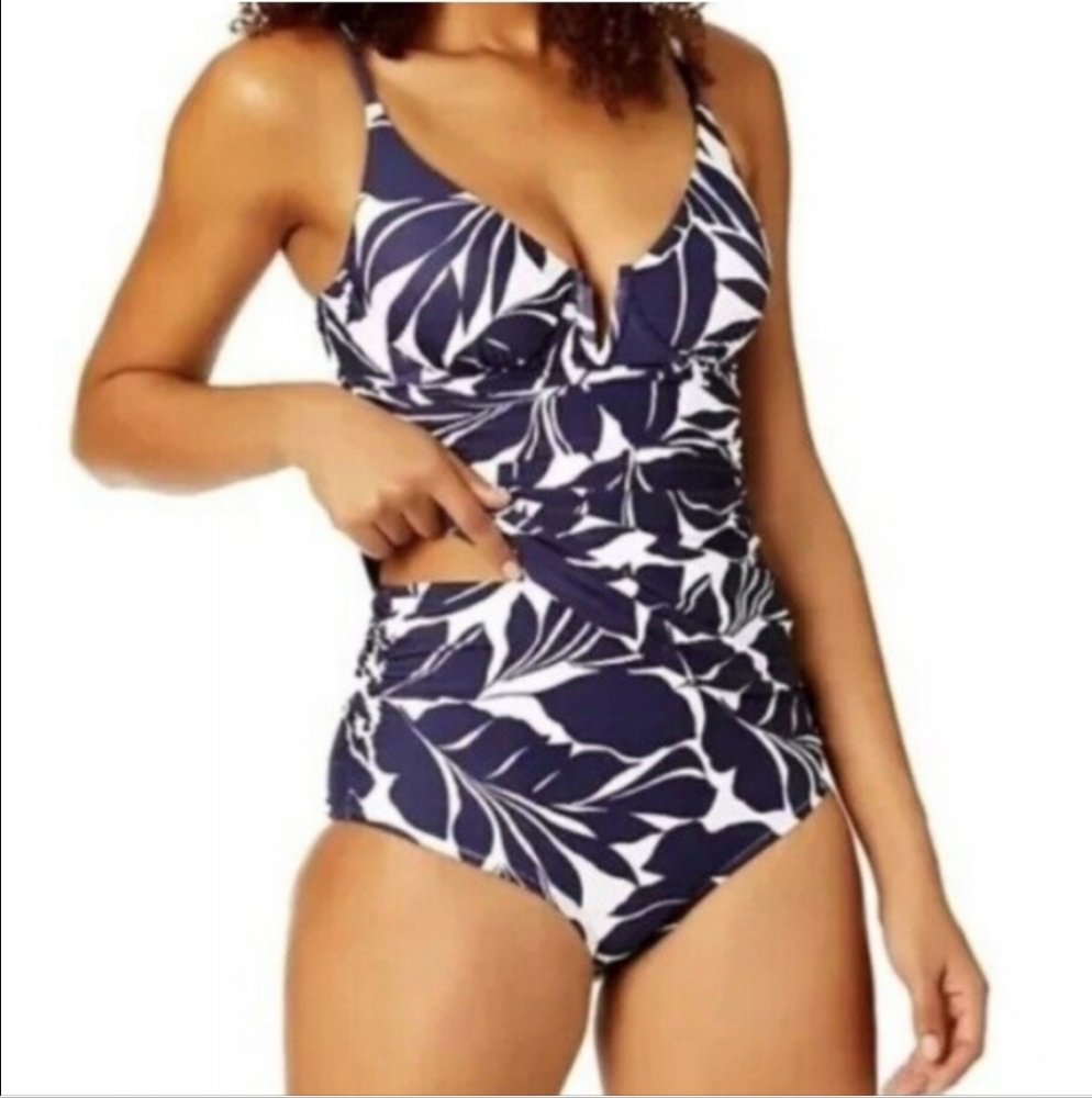 Anne Cole 2 Piece Swimsuit Tropical Slimming Euc Modest PLUS Size XXL (sz16)